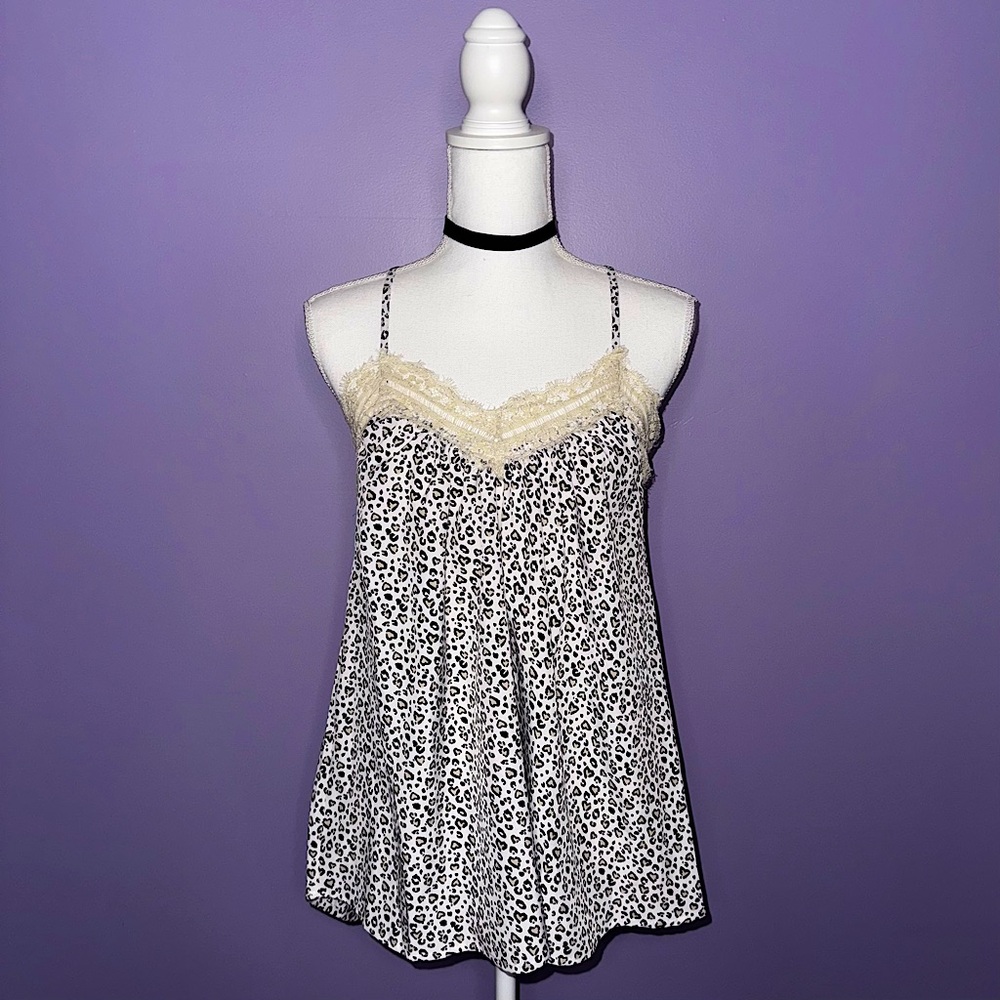 NWT Boutique Leopard Print Cami with Lace Trim